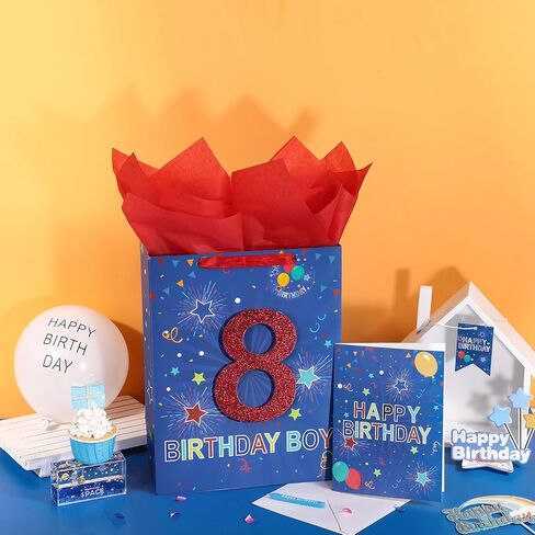 Loveinside Birthday Blue Gift Bag with Tissue Paper, Gift Tag and Greeting Card for 10th Boy Birthday, Party, Baby Shower and More - 10" x 5" x 13", 1 Pcs - 10th Birthday in Saudi Arabia