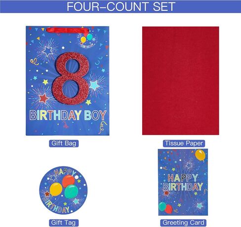 Loveinside Birthday Blue Gift Bag with Tissue Paper, Gift Tag and Greeting Card for 10th Boy Birthday, Party, Baby Shower and More - 10" x 5" x 13", 1 Pcs - 10th Birthday in Saudi Arabia