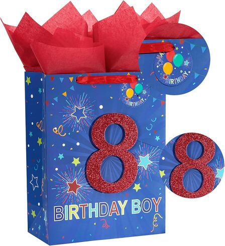 Loveinside Birthday Blue Gift Bag with Tissue Paper, Gift Tag and Greeting Card for 10th Boy Birthday, Party, Baby Shower and More - 10" x 5" x 13", 1 Pcs - 10th Birthday in Saudi Arabia