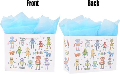 حقيبة هدايا كبيرة من ysmile مع مناديل تغليف للطفل الصبي، عيد ميلاد سعيد للأطفال مقاس 12.6 بوصة لحديثي الولادة - روبوت كرتوني in Kuwait