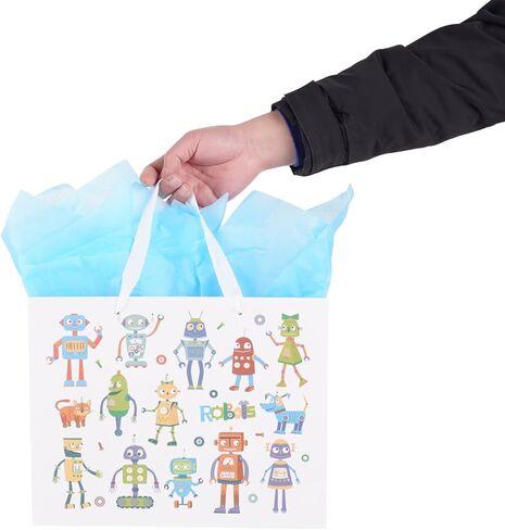 حقيبة هدايا كبيرة من ysmile مع مناديل تغليف للطفل الصبي، عيد ميلاد سعيد للأطفال مقاس 12.6 بوصة لحديثي الولادة - روبوت كرتوني in Kuwait