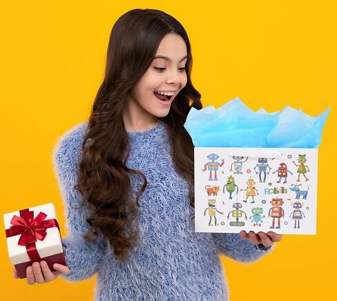 حقيبة هدايا كبيرة من ysmile مع مناديل تغليف للطفل الصبي، عيد ميلاد سعيد للأطفال مقاس 12.6 بوصة لحديثي الولادة - روبوت كرتوني in Kuwait