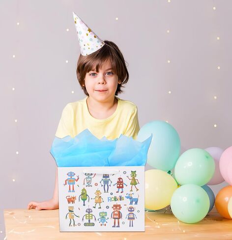 حقيبة هدايا كبيرة من ysmile مع مناديل تغليف للطفل الصبي، عيد ميلاد سعيد للأطفال مقاس 12.6 بوصة لحديثي الولادة - روبوت كرتوني in Kuwait