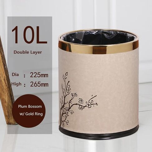 Luxury Metal Waste Bin,Open Top Office Wastebasket,Double Layer Trash Can,Round Shaped (Black Lacquer w/o Leather) in Saudi Arabia