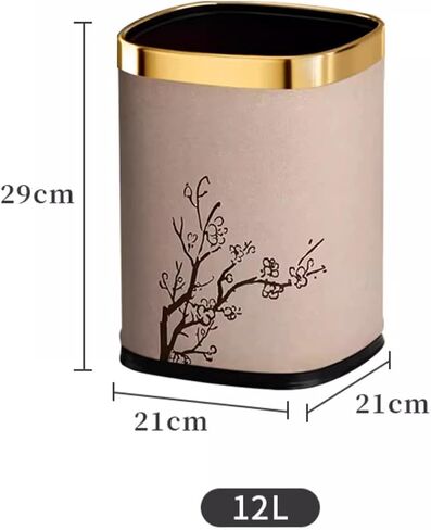Luxury Metal Waste Bin,Open Top Office Wastebasket,Double Layer Trash Can,Round Shaped (Black Lacquer w/o Leather) in Saudi Arabia