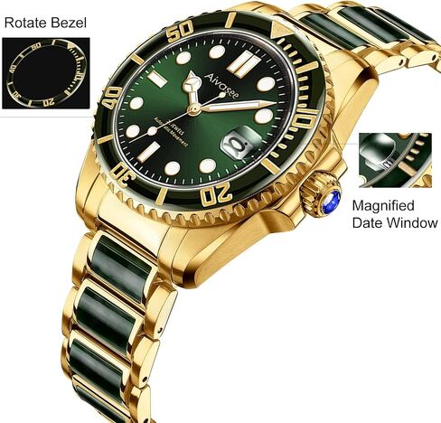 Luxury Automatic Watches for men, Black Jade, Self Winding, Analog Dress wrist watch, Sapphire Crystal, Rotate Bezel(AH6028) in Saudi Arabia