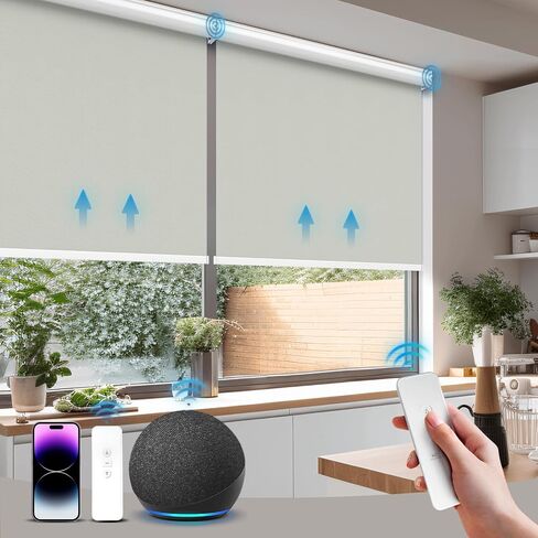 ستائر PYY للتحكم عن بعد، ستائر آلية تعمل بظلال دوارة أوتوماتيكية مع Alexa (رمادي 46 بوصة عرض × 72 بوصة ارتفاع) ستائر النوافذ الذكية مع جهاز تحكم عن بعد، ستائر تعتيم كهربائية لفندق المكاتب المنزلية in Saudi Arabia