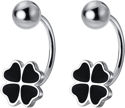 20G Four Leaf Clover Half Hoop Earrings 925 Sterling Silver Cartilage Screw Back Ball Tiny Studs Black Enamel Love Heart Flower Dangle Drop Helix Earring Cute Lucky Jewelry for Women Teen Girls Gifts Hypoallergenic in Saudi Arabia