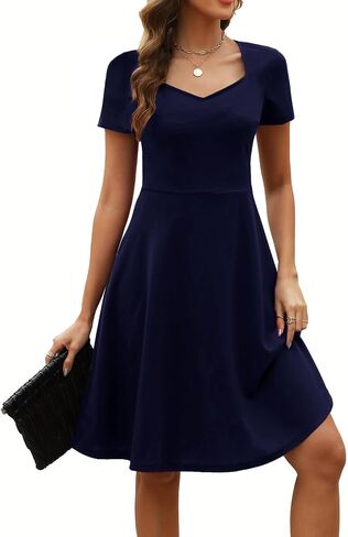 Women's Elegant Vintage Summer Sweetheart Neck Short Sleeve Casual Work Party Business A-Line Dress 163 in Saudi Arabia