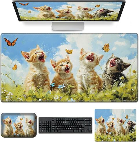 Desk Mat+Mouse Pad+Mouse Wrist Rest,3-in-1 Desk Mat Non-Slip Rubber Base,Ergonomic Computer Desk Mat with Wrist Support for Mouse,Easy Typing&Pain Relief-Sunflower Highland Cow in Saudi Arabia