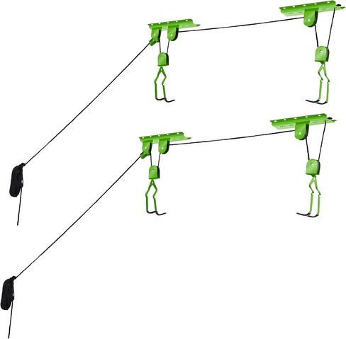 Bike Hanger Set - Set of 2 Overhead Pulley System Bike Hangers for Garage or Shed with 100lb Capacity for Bicycles or Ladders by Rad Sportz (Green) in Saudi Arabia