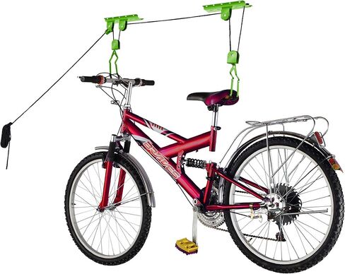 Bike Hanger Set - Set of 2 Overhead Pulley System Bike Hangers for Garage or Shed with 100lb Capacity for Bicycles or Ladders by Rad Sportz (Green) in Saudi Arabia