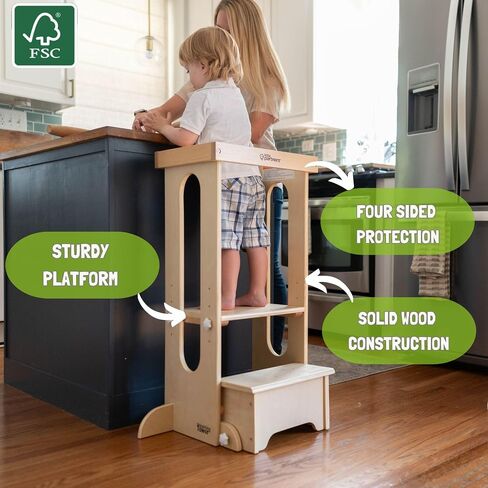 Little Partners Foldable Toddler Tower, Learning Tower Explore 'N Store Montessori Standing Kitchen Tower with Folding Step Stool Platform for Cooking and Learning, Ages 2+ (Soft White) in Kuwait