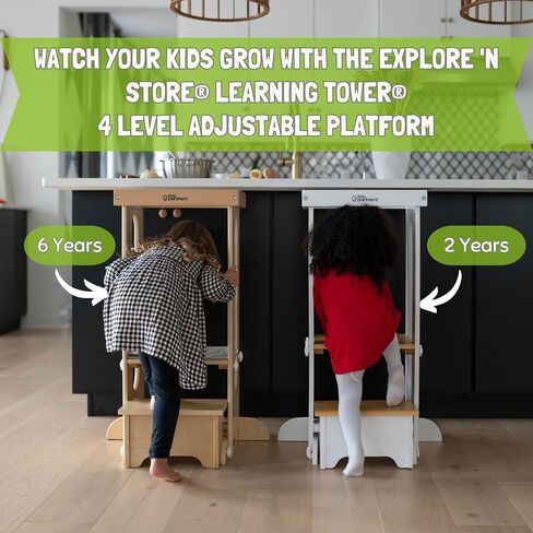 Little Partners Foldable Toddler Tower, Learning Tower Explore 'N Store Montessori Standing Kitchen Tower with Folding Step Stool Platform for Cooking and Learning, Ages 2+ (Soft White) in Kuwait