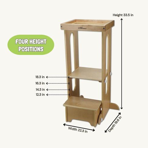 Little Partners Foldable Toddler Tower, Learning Tower Explore 'N Store Montessori Standing Kitchen Tower with Folding Step Stool Platform for Cooking and Learning, Ages 2+ (Soft White) in Kuwait