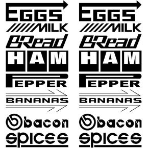 16 pcs Funny Car Stickers, Vinyl car Decals, Funny car Sponsored Stickers, Funny car Sponsors Decals Eggs Milk Banana Bread Ham Pepper, Funny car Decals, car Decals, Set, 7" inches Each (Black)