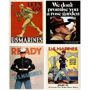 US Marine Corps Poster Set of 4 | Vintage Art Patriotic Military Souvenir for Veterans and History Gifts for Men | Soldiers Memorabilia History Posters for Classroom | WW2 Propaganda Poster (8x10)