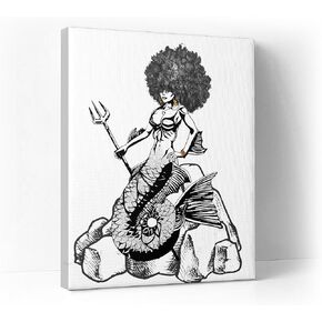 Ooeiiiy African American Mermaid Wall Art Black And White Mermaid Wall Decor Abstract Picture Poster Prints Framed Artwork For Bathroom Toilet Office Bedroom 12''X16''