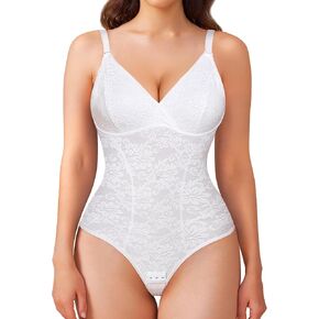Nebility Shapewear for Women Tummy Control Lace Bodysuit V Neck Thong Body Shaper Fajas Shaping Tank Tops Slimming Camisole