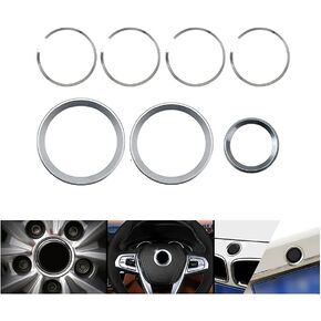 SANRILY 7PCS Emblem Decorative Ring Fit for BMW Front Hood Trunk 74mm Badge Logo Rings/69mm Wheel Center caps hub Cover Ring/Emblem Decal Replacement
