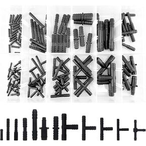 113 PCS Car Vacuum Pipe Straight-through Tee Classification Kit with Transparent Storage Box, 12 Sizes, Vehicle Sprinkler Pipe Quick Connector, Universal Connector Accessories (Black)
