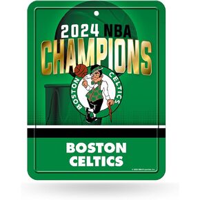 Rico Industries NBA Basketball Boston Celtics 2024 NBA Champions 8.5" x 11" Carbon Fiber Metal Parking Sign - Great for Man Cave, Bed Room, Office, Home Décor
