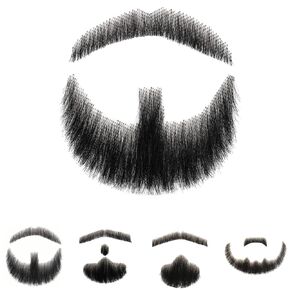 Fake Beard 100% Human Hair Full Hand Tied Lace Fake Mustache Goatee Realistic Makeup for Halloween or Other Funny Cosplay Costume Party(black)