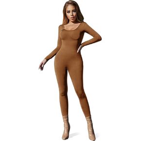 VUTRU Womens Fleece Lined Sexy One Piece U Neck U Back Long Sleeve Bodycon Jumpsuits Bodysuit Catsuit Sports Romper