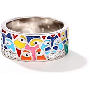 925 Sterling Silver Enamel Eye Rings Inlay AAA Cubic Zirconia Enamel Ring Boho Retro Turkish Handmade Engraved Coloful Eye Y2K Ring Jewelry Gift for Women