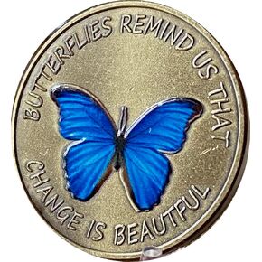 Butterflies Remind Us Change Is Beautiful Blue Color Serenity Prayer Medallion