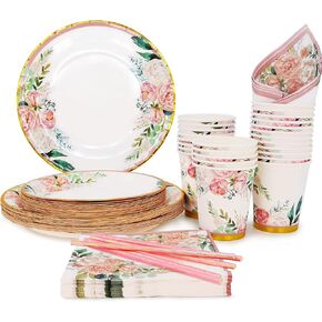 Floral Party Supplies Oval Paper Plates,12x10 in Spring Disposable Plates,Floral Design Serving Dish Tray for Girl Baby Shower Mothers Day Spring Flowers Decor …