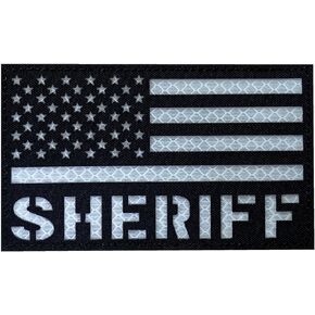 3x5 Large Reflective Sheriff Patch US Flag with Hook Back for Service Harness Tactical Vest Collar Hook-Fastener Backing