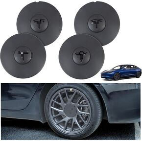 HSB Wheel Center Caps Compatible for Tesla New Model 3 2024 18'' Wheels Hub Caps Center Cove 4 PCS (Black Logo)