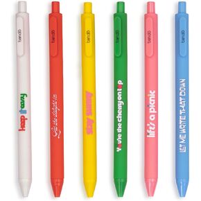 ban.do Write On Rainbow Colored Gel Pen Set of 6, Plastic Click Pens with Non-Toxic Colorful Ink and Pocket Clips, Assorted Color Quotes