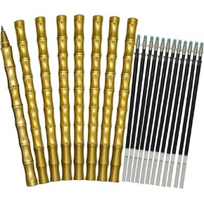 Maydahui 12 Pcs Solid Brass Bamboo Pens with 24 Pcs Replaceable Refills Retro Gold Brass Pen Black Ink Business Signature Desk Pens for Coworkers Teachers Goodie Bags Christmas Gifts