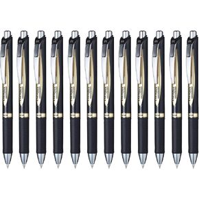 Pentel EnerGel 0.5mm Permanent Retractable Rollerball Pen - Black Ink - Pack of 12