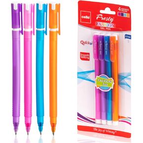 Cello Frosty Coloured Gel Ballpoint Pens |0.7 mm| Sets of 4 Colours Writing Gel Pens-Assorted Colour |Biro Multicoloured Writing Pens Ideal for School Supplies, Office Supplies and Stationery Supplies