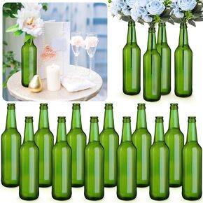 Dandat 12 Pcs 17 oz Wine Bottles Wedding Vases for Centerpiece Empty Glass Containers Vintage Bottles Reusable Storage Vase for Flowers Wedding Reception Party Favor Baby Shower DIY Crafts (Amber)