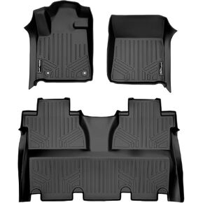 SMARTLINER Custom Floor Mats 2 Row Liner Set Black Compatible with 2014-2021 Toyota Tundra CrewMax Cab (with Coverage Under 2nd Row Seat)
