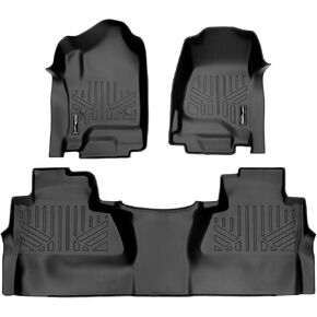 SMARTLINER Floor-Mats 2 Row Liner Set Black for Crew Cab 2014-2018 Silverado/Sierra 1500-2015-2019 2500/3500 HD (SA0136/B0382)