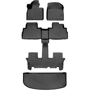 SMARTLINER All Weather Custom Fit Black 3 Row & Cargo Liner Behind The 3rd Row Floor Mat Liner Set Compatible with 2020-2023 Kia Telluride with 2nd Bucket Seats Without Center Console