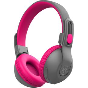 JLab JBuddies Studio 2 Wireless +Wired On-Ear Kids Headphones, Grey/Pink, 65+ Hour Battery Life, Volume Safe, Volume Limiter, Folding, Adjustable, Noise Isolation, with Mic