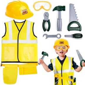 Toddler Tool Set, Construction Worker Costume for Kids 3 4 5 6, Boys Girls Pretend Play Toys with Construction Vest, Hat & Adjustable Tool Belt