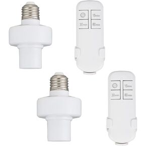 Remote Control Light Socket,Wireless Light Switch Kit with Timer,E26/E27 Bulb Base Holder,No Wiring Wall Mounted Controller Switch for Basement,Garage,Stairwell Light Remote (2 Pack)