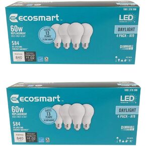 EcoSmart 60W Equivalent Daylight A19 Energy Star, Dimmable LED Light Bulb (8 Pack)