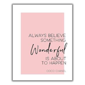 Coco Chanel Inspirational Word Wall Art - 11x14 UNFRAMED Pink, Black & White Typography Print - Makes a Great Fashion Decor Gift.