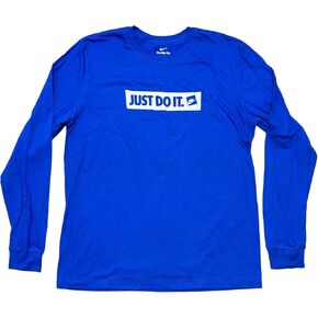 Nike Men's Just Do It Box Banner Long Sleeve T-Shirt (US, Alpha, X-Large, Regular, Regular, Game Royal/White)