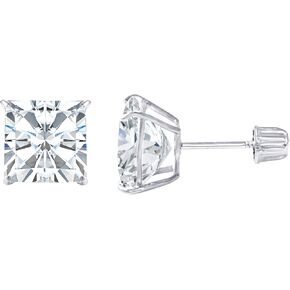 14K Gold Square Solitaire Princess Cut Cubic Zirconia CZ Stud Earrings with Screw Backs in Yellow OR White (0.1-1.75 carats)