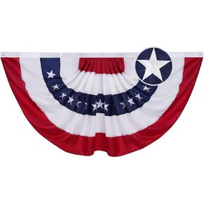 Homissor American Flag Bunting Outdoor 5x10 Ft US Pleated Fan Flag Embroidered Stars in USA Pleated Bunting Made Oxford Nylon