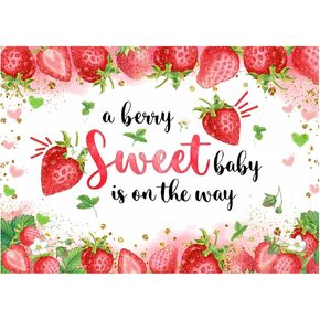 WOLADA 5x3FT Strawberry Baby Shower Backdrop Strawberry Baby Gift Party Photo Backgdrop A Berry Sweet Baby is On The Way Photography Backdrop Newborn Photography Backdrop Baby Shower Backdrop 12549